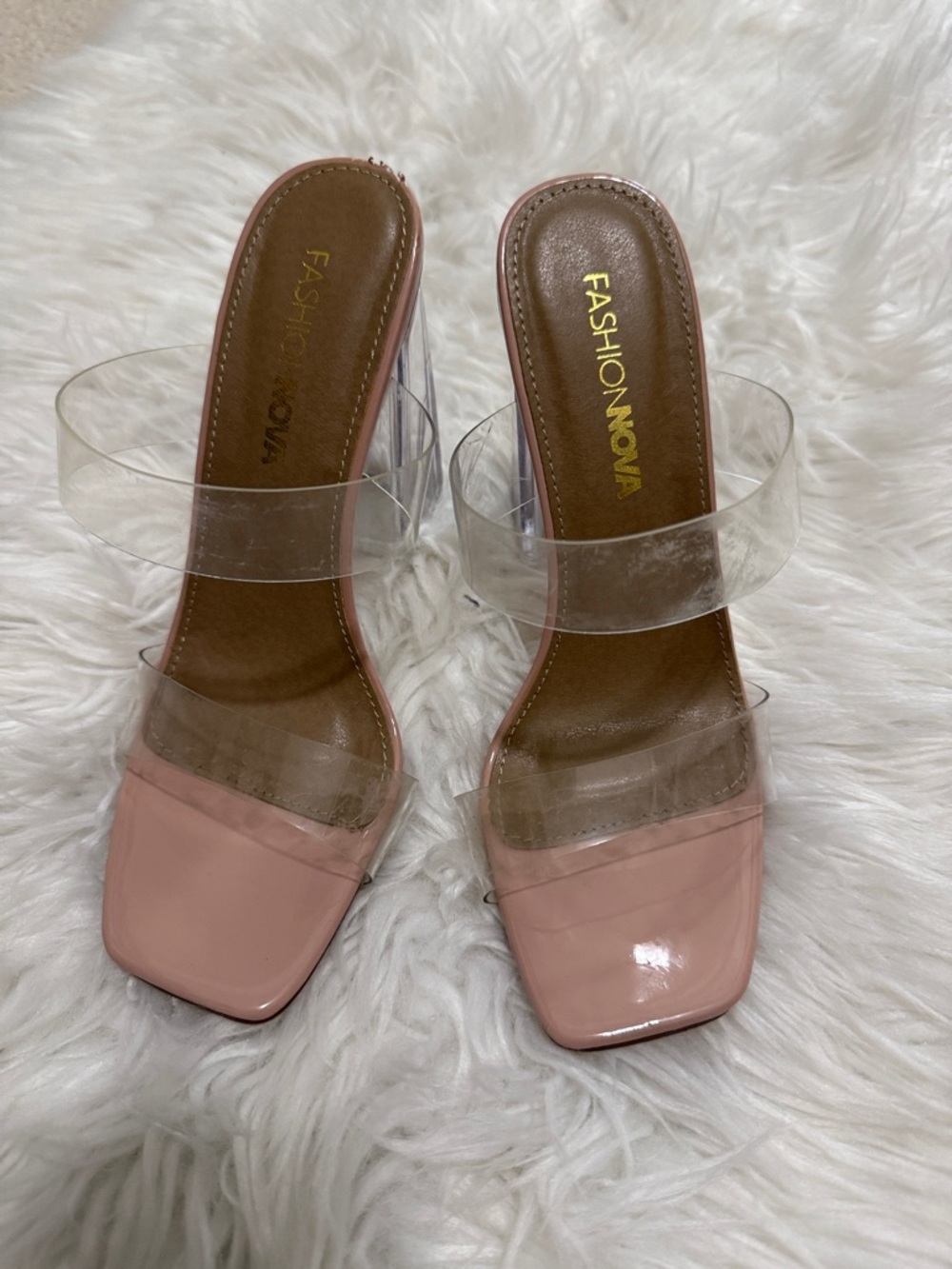 Clear Strap Block Heels Mules